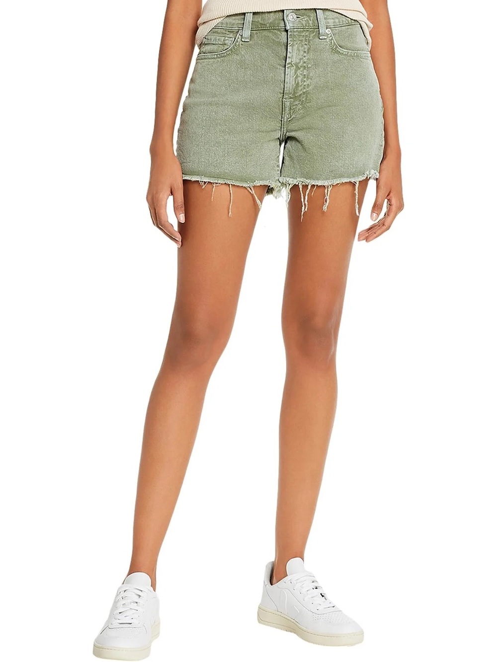 7 For All Mankind High-Rise Rolled-Hem Jean Shorts in Sage Green 29